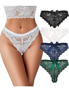 Sexy Lace Floral Thong Panty with Bow | Women's Lace Underwear | Flirty